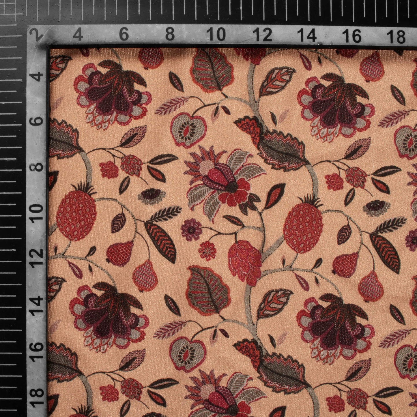 Tan Beige And Maroon Floral Pattern Digital Print Crepe Silk Fabric