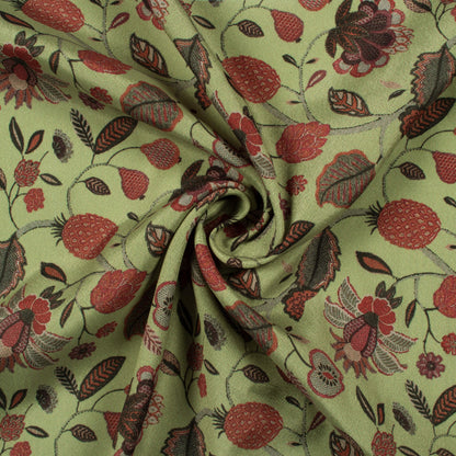 Elaichi Green And Maroon Floral Pattern Digital Print Crepe Silk Fabric