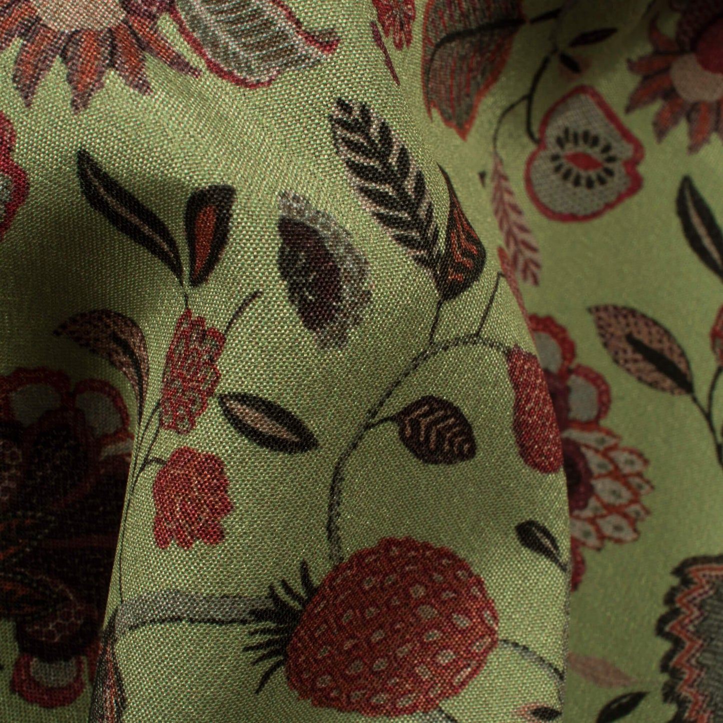 Elaichi Green And Maroon Floral Pattern Digital Print Crepe Silk Fabric