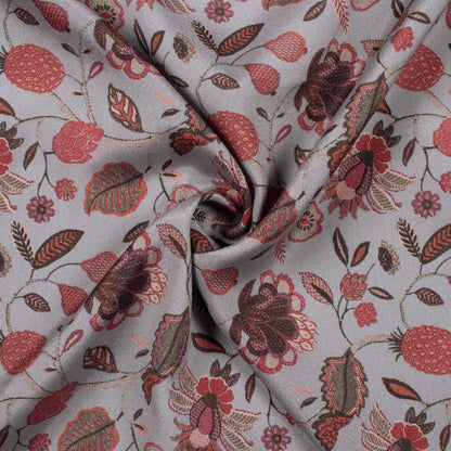 Slate Grey And Maroon Floral Pattern Digital Print Crepe Silk Fabric