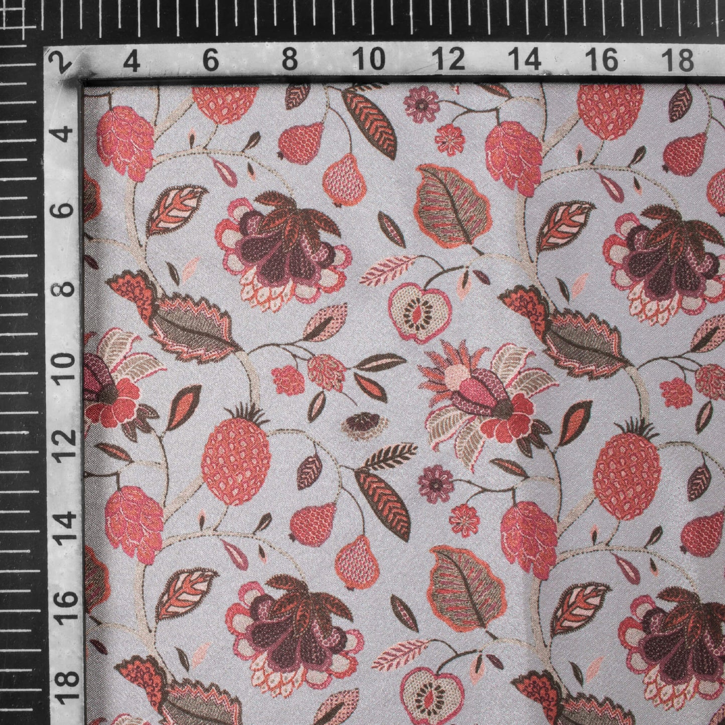 Slate Grey And Maroon Floral Pattern Digital Print Crepe Silk Fabric