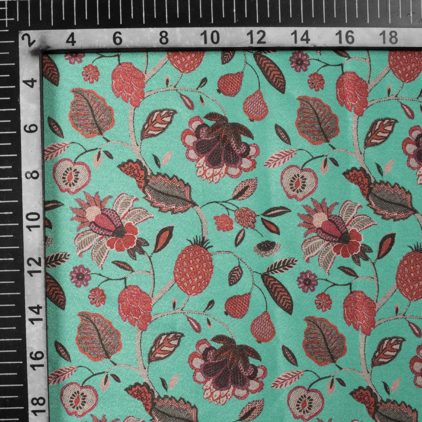 Dark Turquoise And Maroon Floral Pattern Digital Print Crepe Silk Fabric