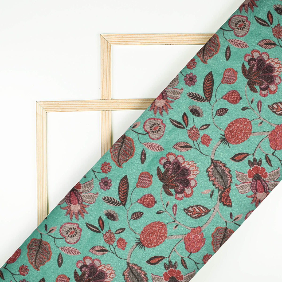 Dark Turquoise And Maroon Floral Pattern Digital Print Crepe Silk Fabric