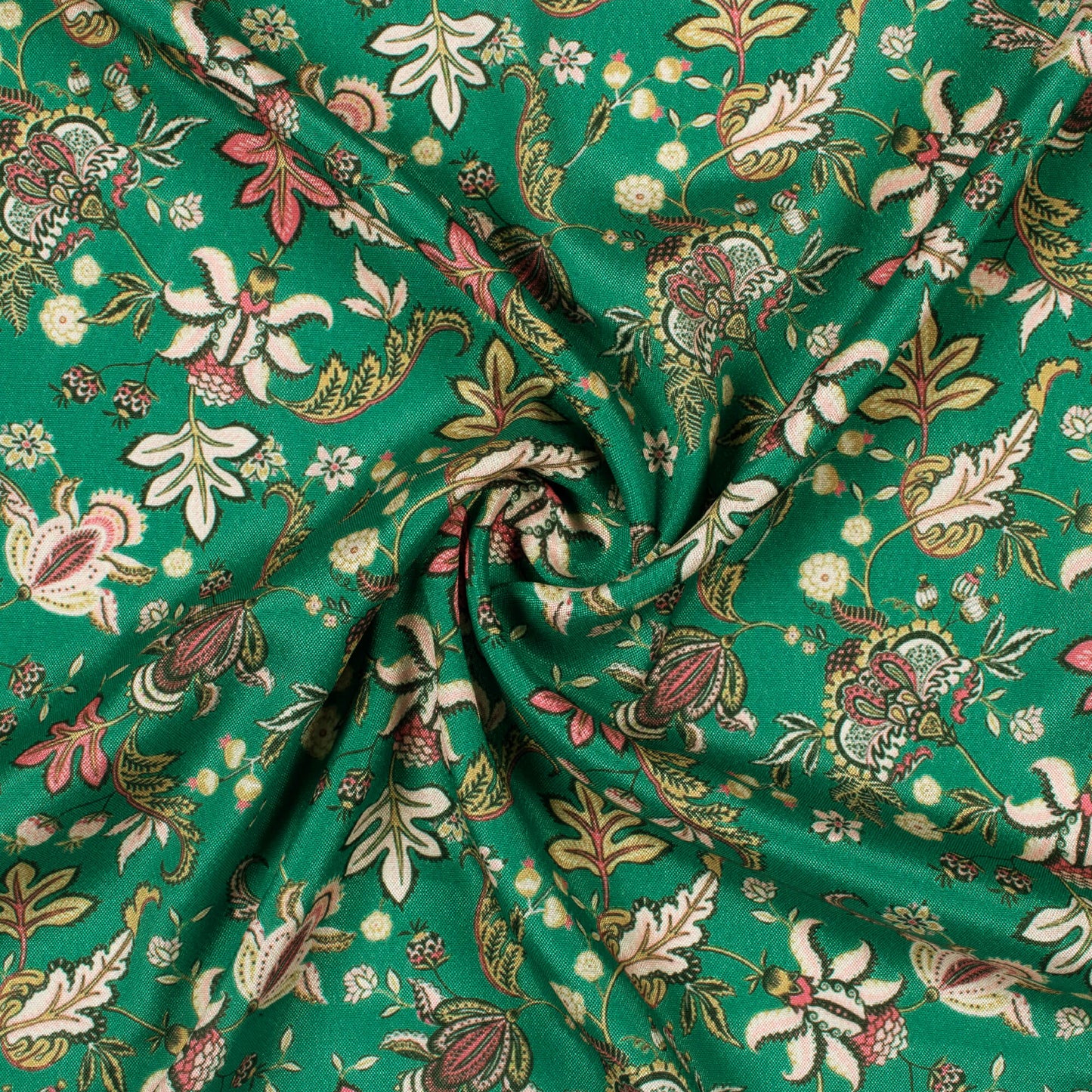 Forest Green And Beige Floral Pattern Digital Print Crepe Silk Fabric