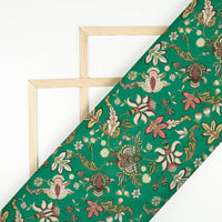 Forest Green And Beige Floral Pattern Digital Print Crepe Silk Fabric