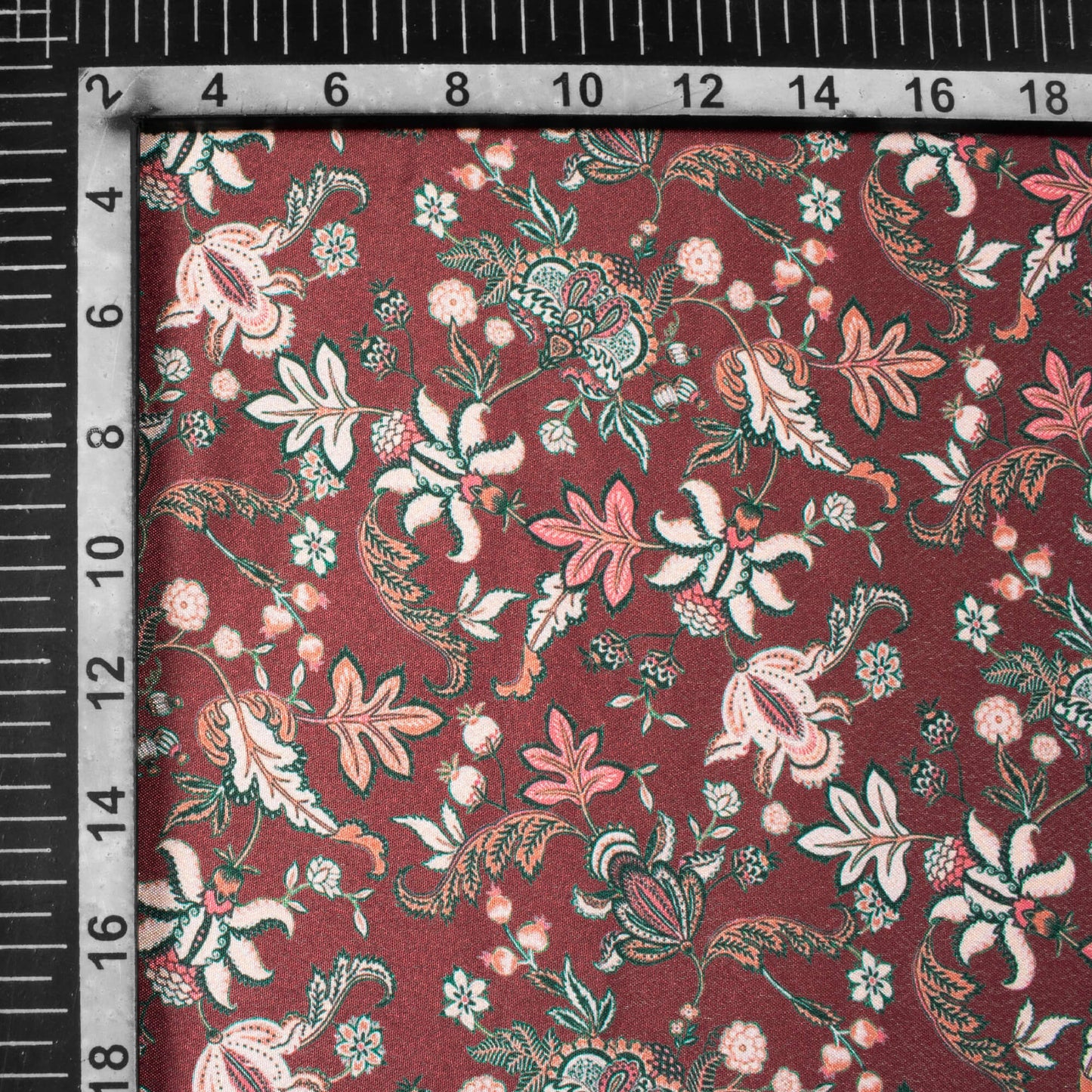 Maroon And Beige Floral Pattern Digital Print Crepe Silk Fabric