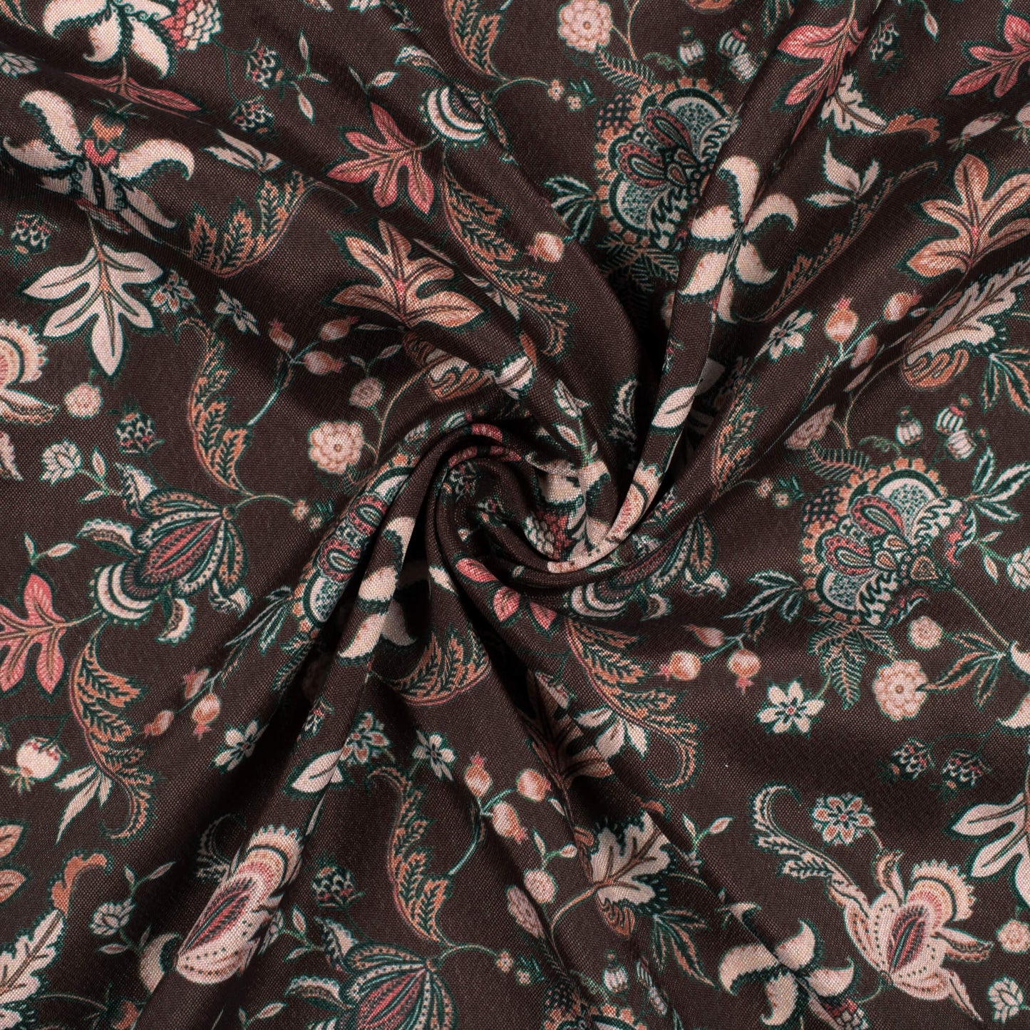 Umber Brown And Beige Floral Pattern Digital Print Crepe Silk Fabric