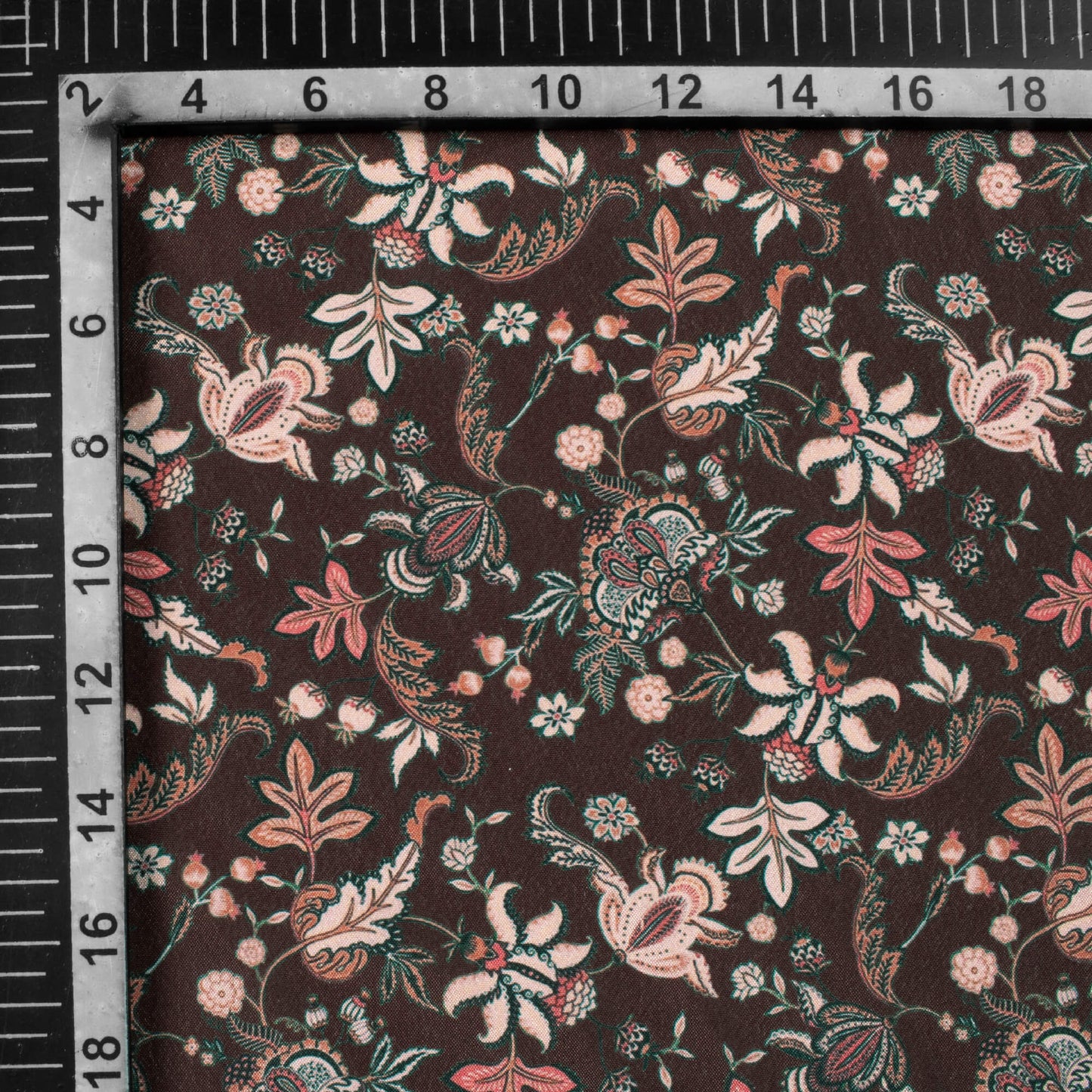 Umber Brown And Beige Floral Pattern Digital Print Crepe Silk Fabric