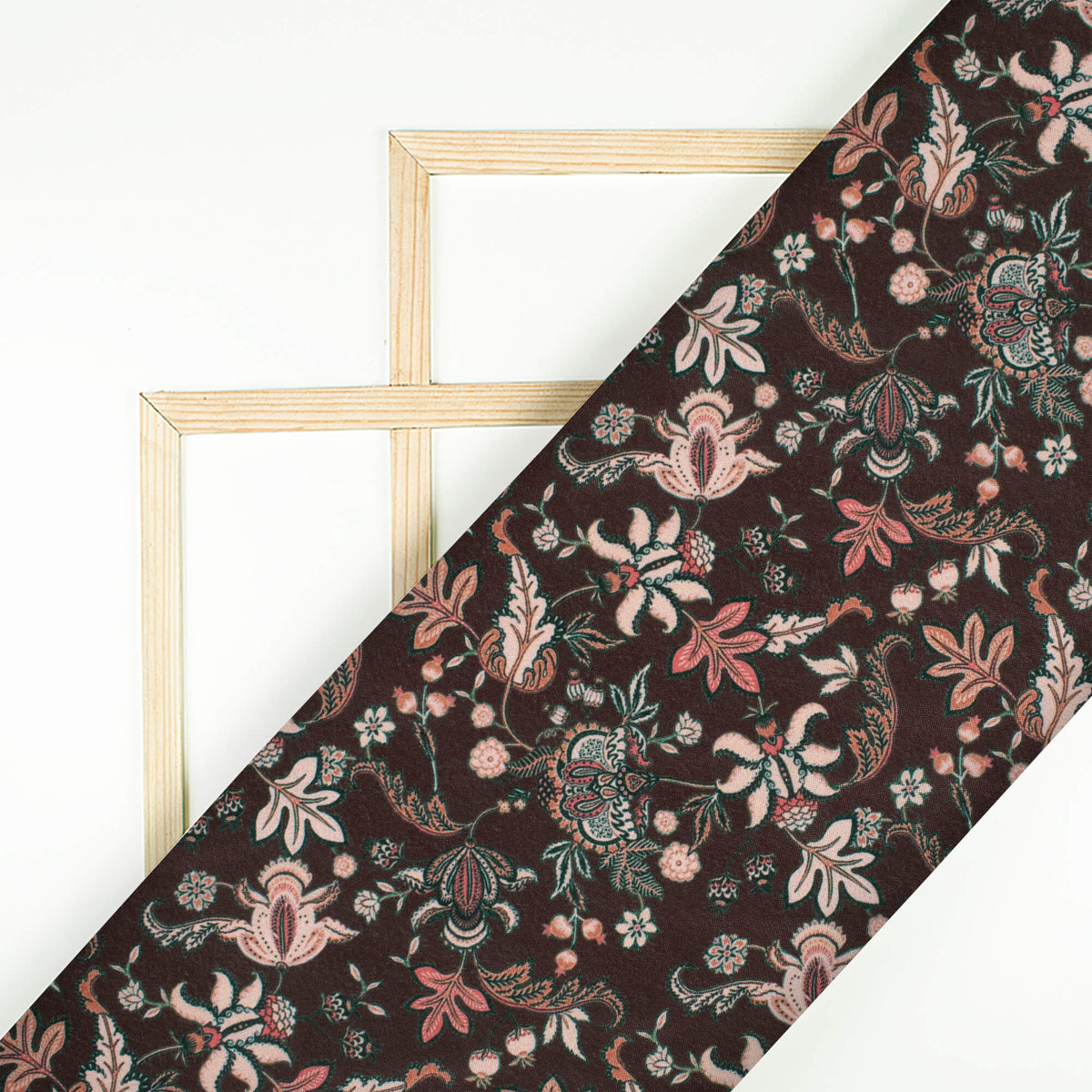 Umber Brown And Beige Floral Pattern Digital Print Crepe Silk Fabric
