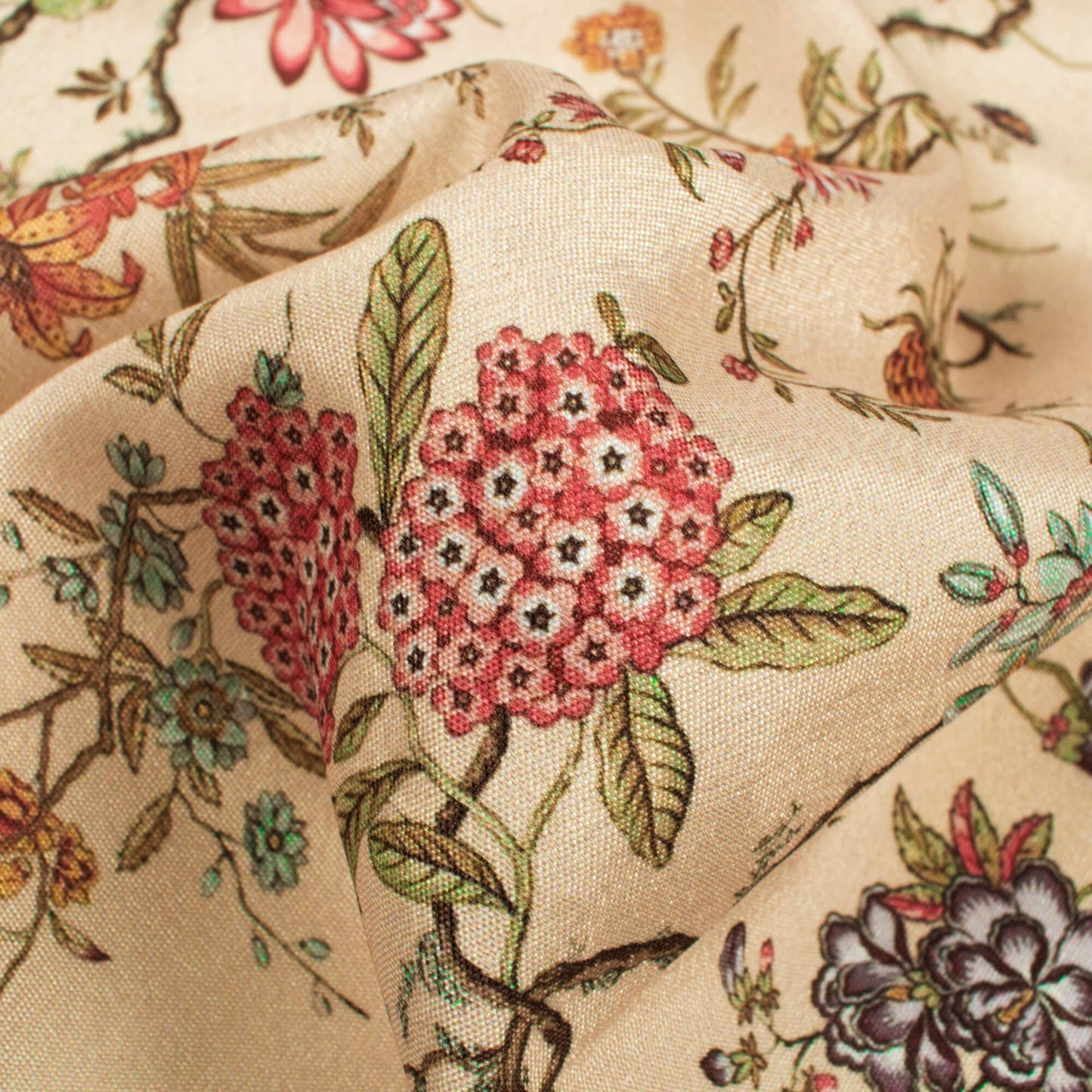 Cream And Pink Floral Pattern Digital Print Crepe Silk Fabric