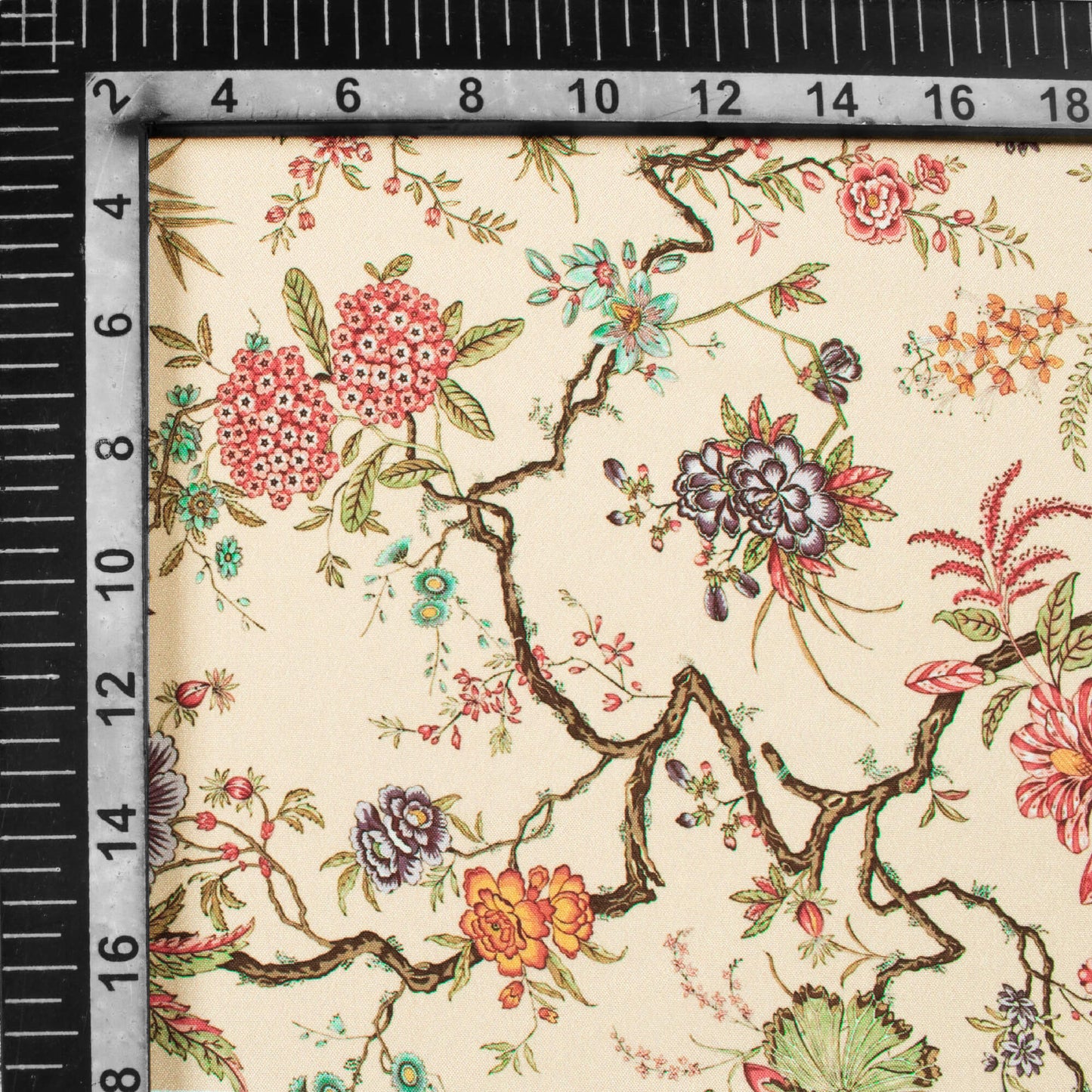 Cream And Pink Floral Pattern Digital Print Crepe Silk Fabric