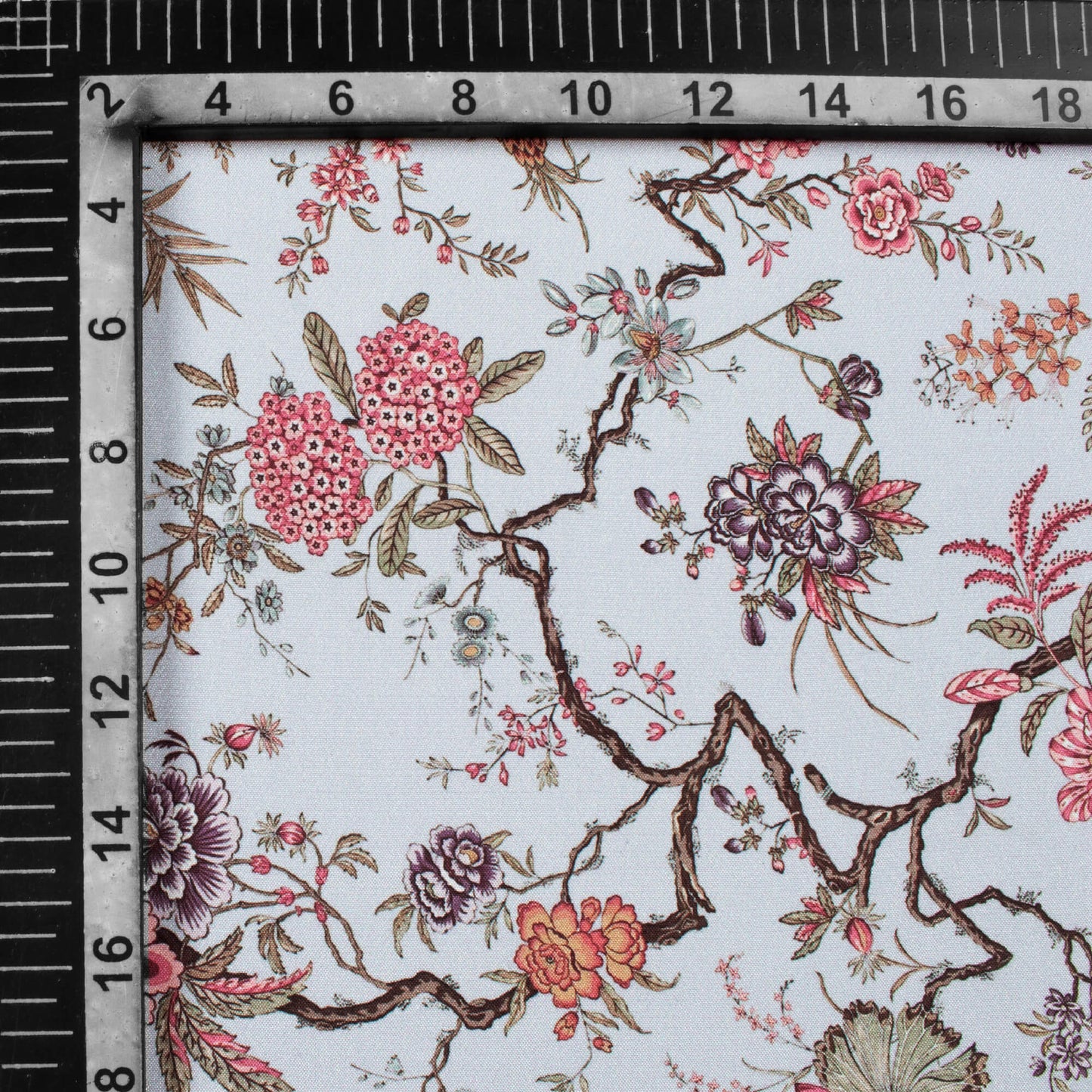 Pearl Grey And Pink Floral Pattern Digital Print Crepe Silk Fabric