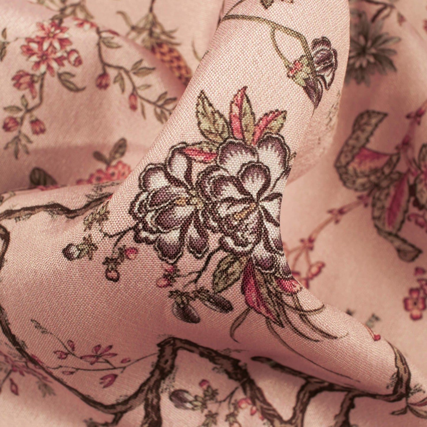 Peach And Pink Floral Pattern Digital Print Crepe Silk Fabric