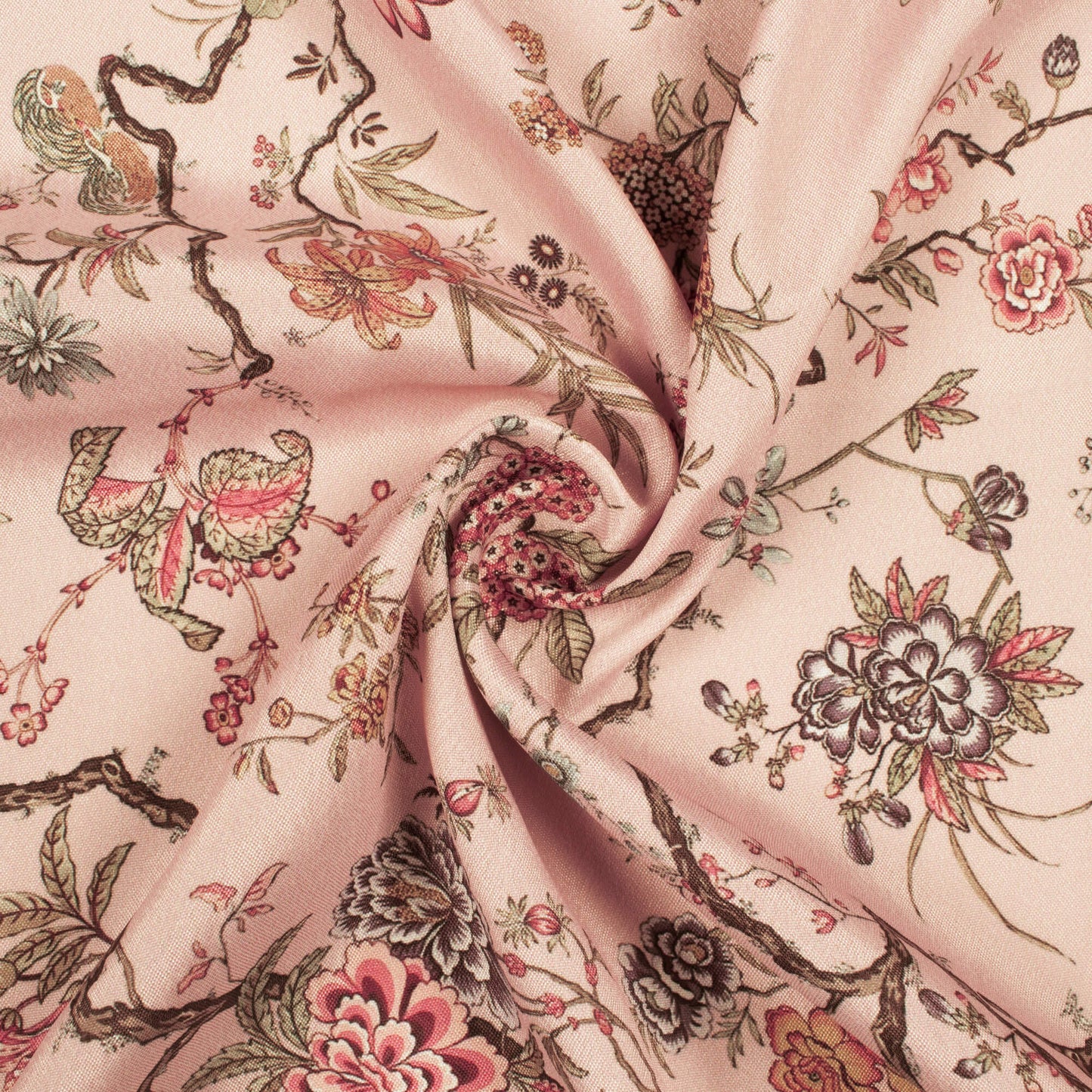 Peach And Pink Floral Pattern Digital Print Crepe Silk Fabric