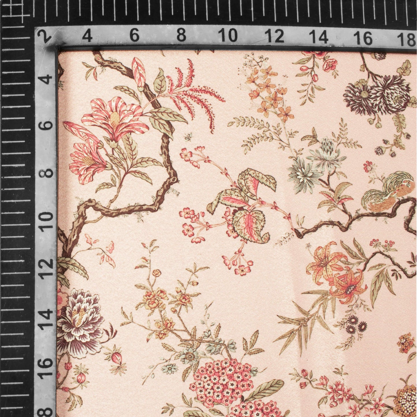 Peach And Pink Floral Pattern Digital Print Crepe Silk Fabric