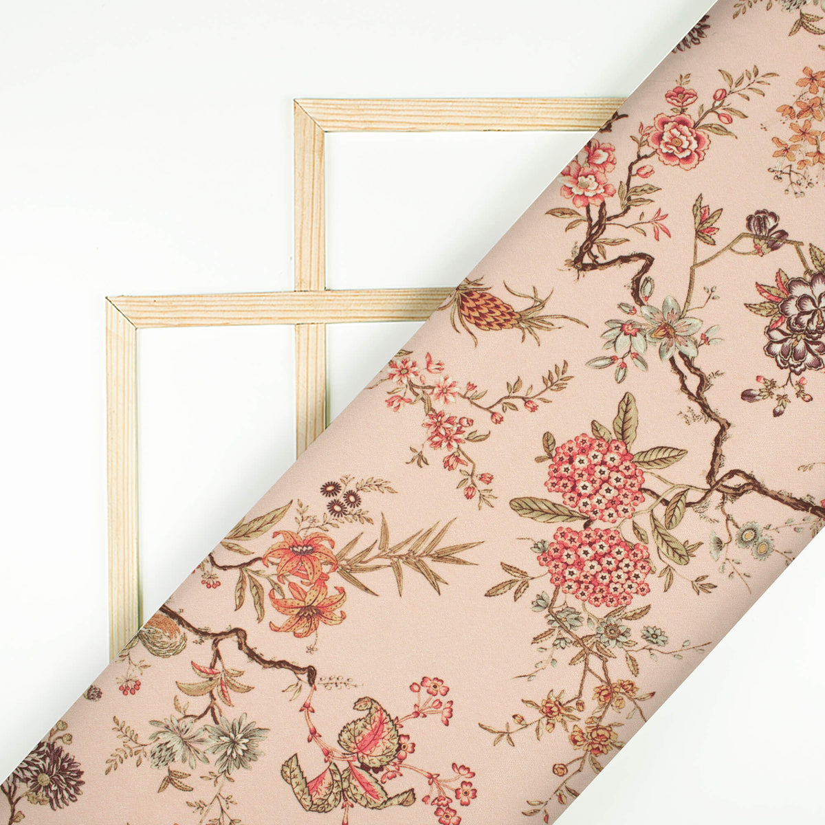 Peach And Pink Floral Pattern Digital Print Crepe Silk Fabric