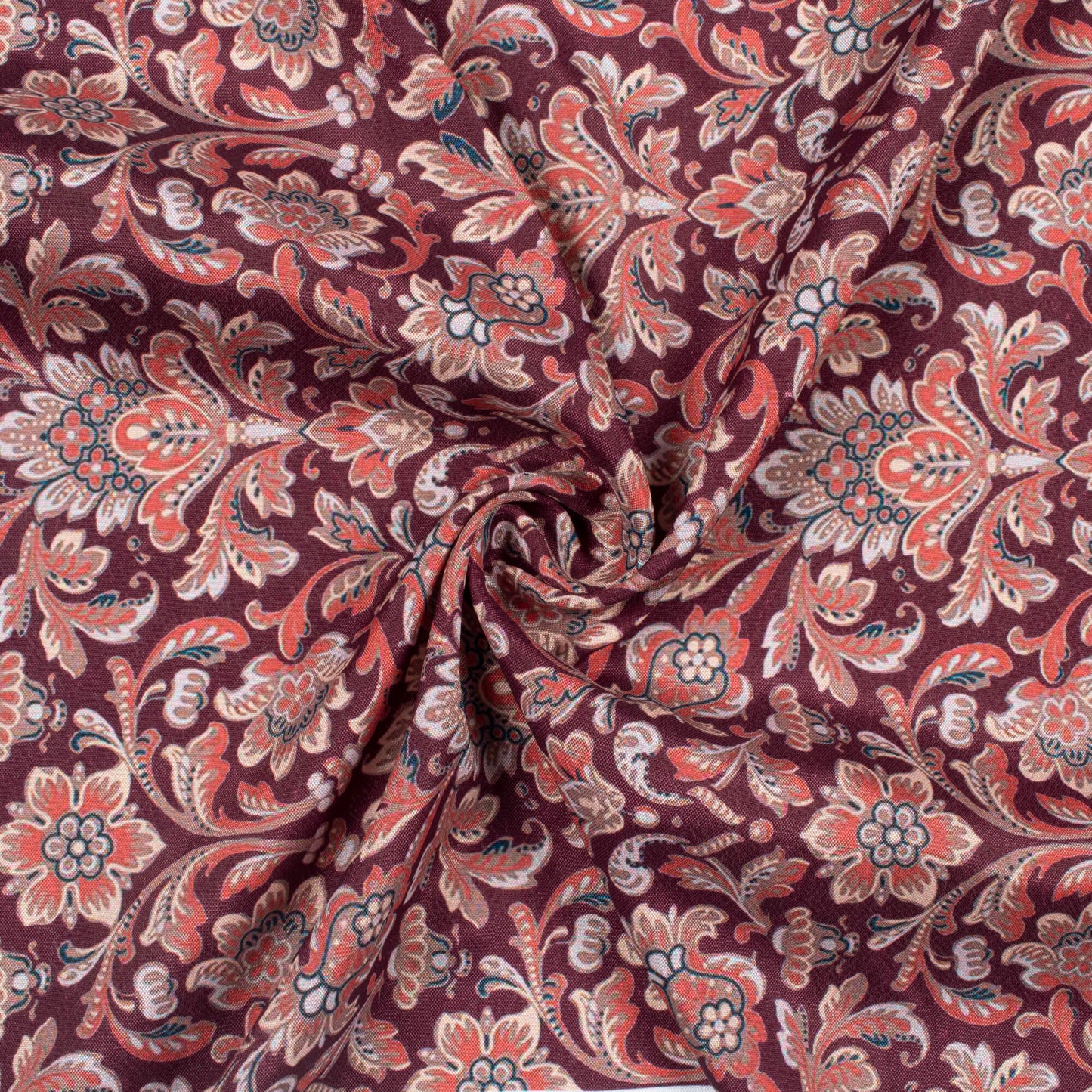 Maroon And Red Floral Pattern Digital Print Crepe Silk Fabric