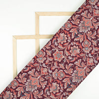 Maroon And Red Floral Pattern Digital Print Crepe Silk Fabric