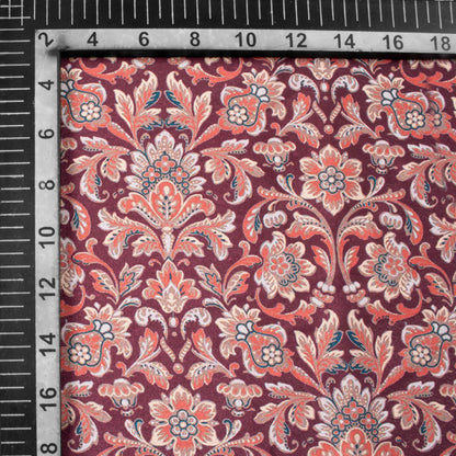 Maroon And Red Floral Pattern Digital Print Crepe Silk Fabric