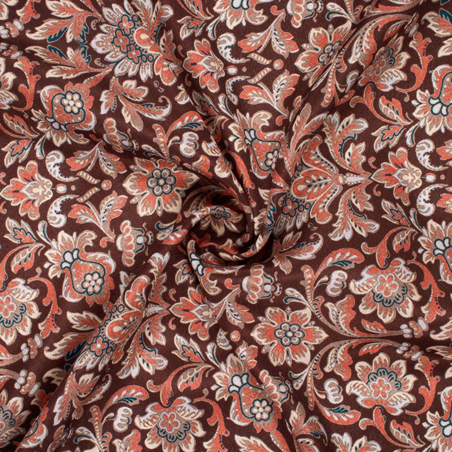 Walnut Brown And Red Floral Pattern Digital Print Crepe Silk Fabric