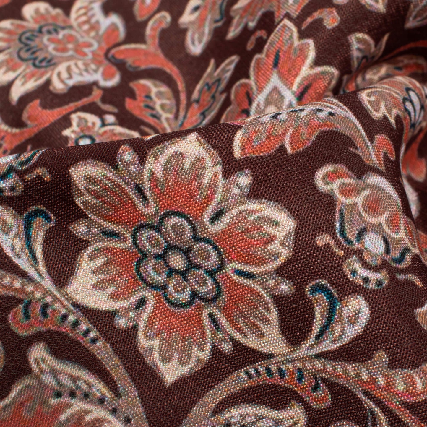 Walnut Brown And Red Floral Pattern Digital Print Crepe Silk Fabric