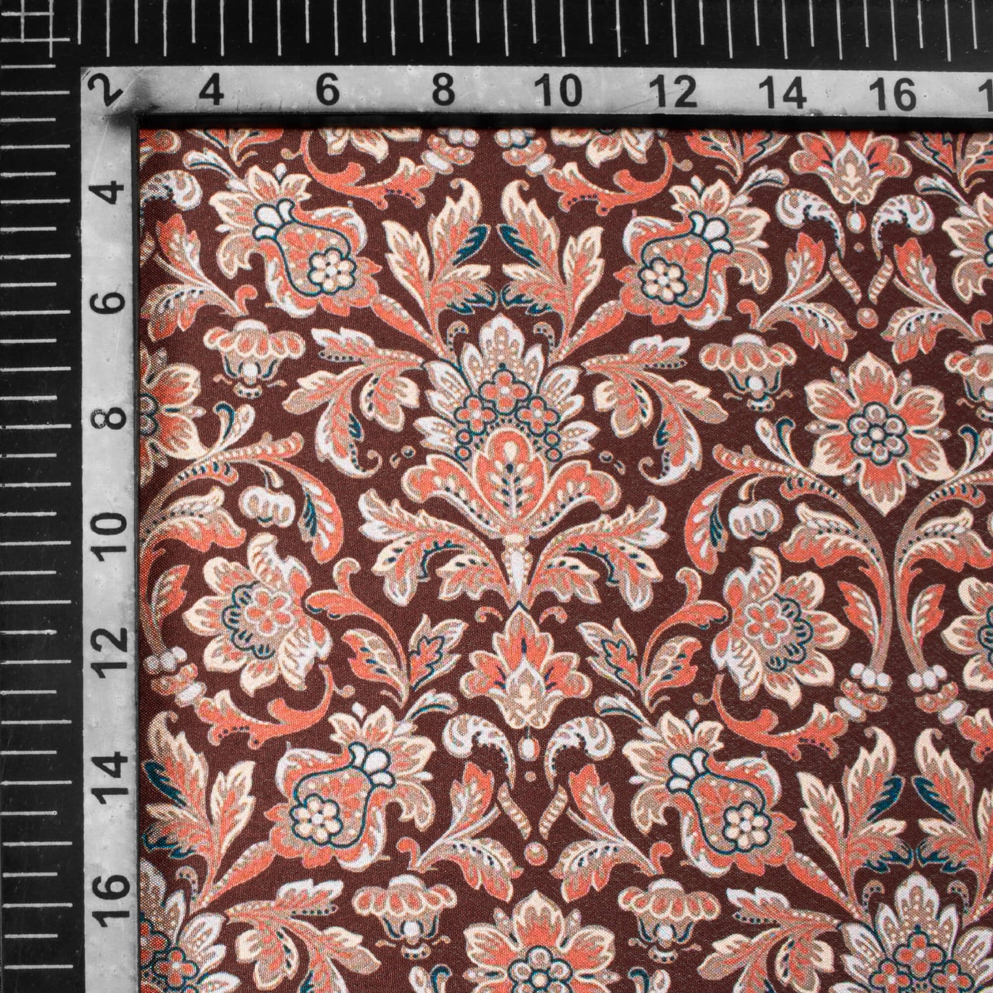 Walnut Brown And Red Floral Pattern Digital Print Crepe Silk Fabric