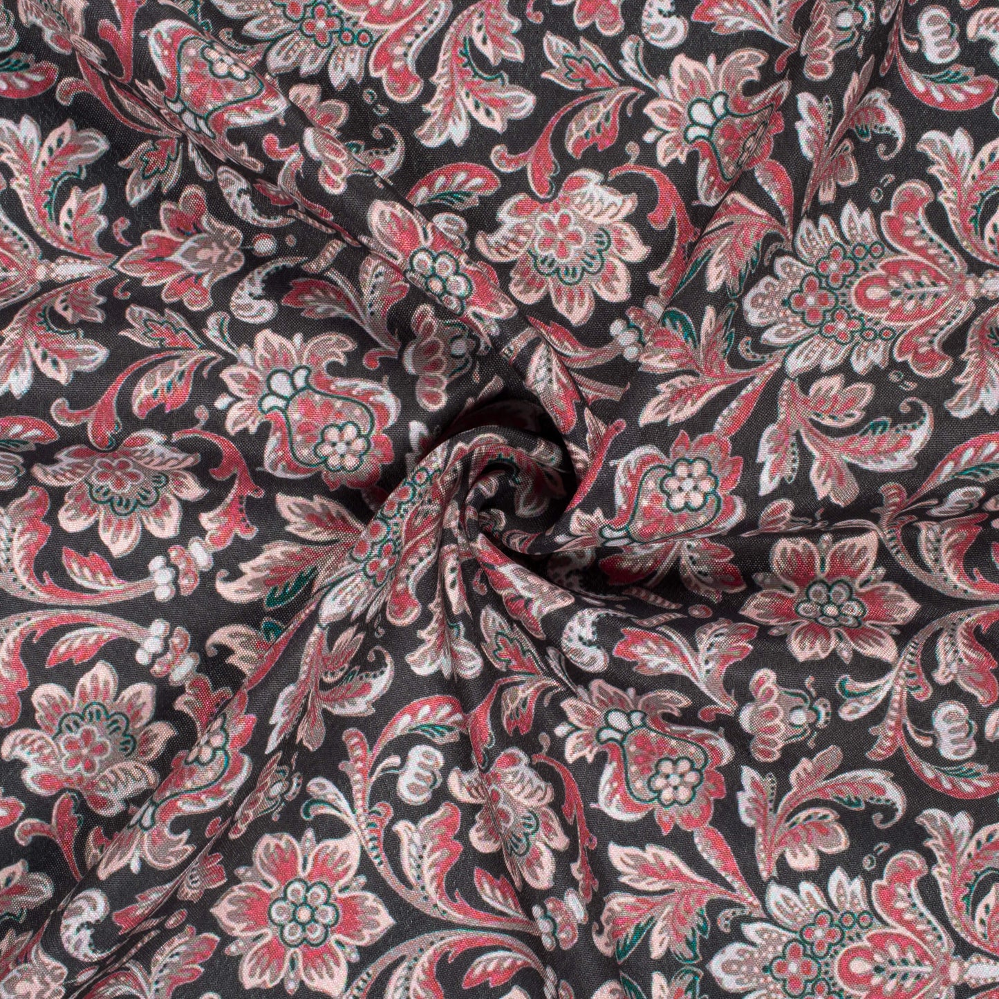 Black And Red Floral Pattern Digital Print Crepe Silk Fabric