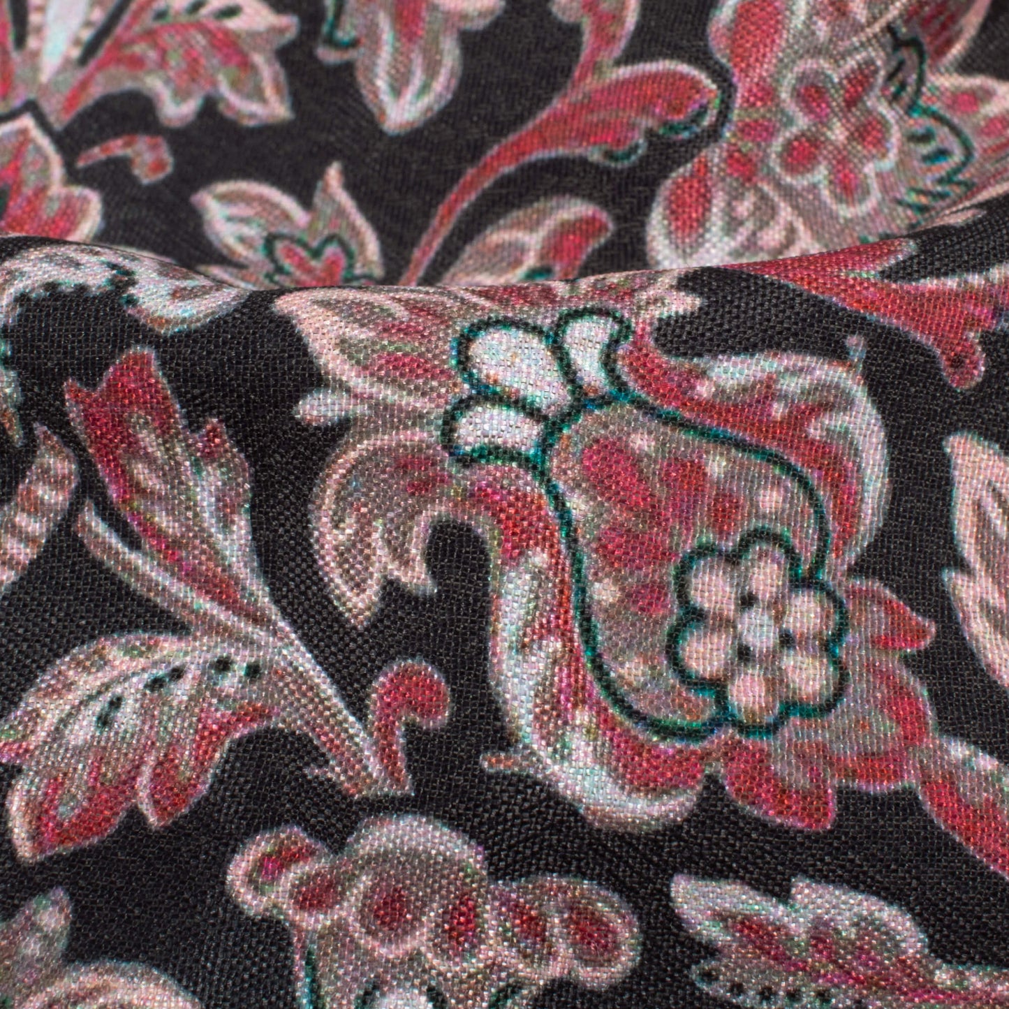 Black And Red Floral Pattern Digital Print Crepe Silk Fabric