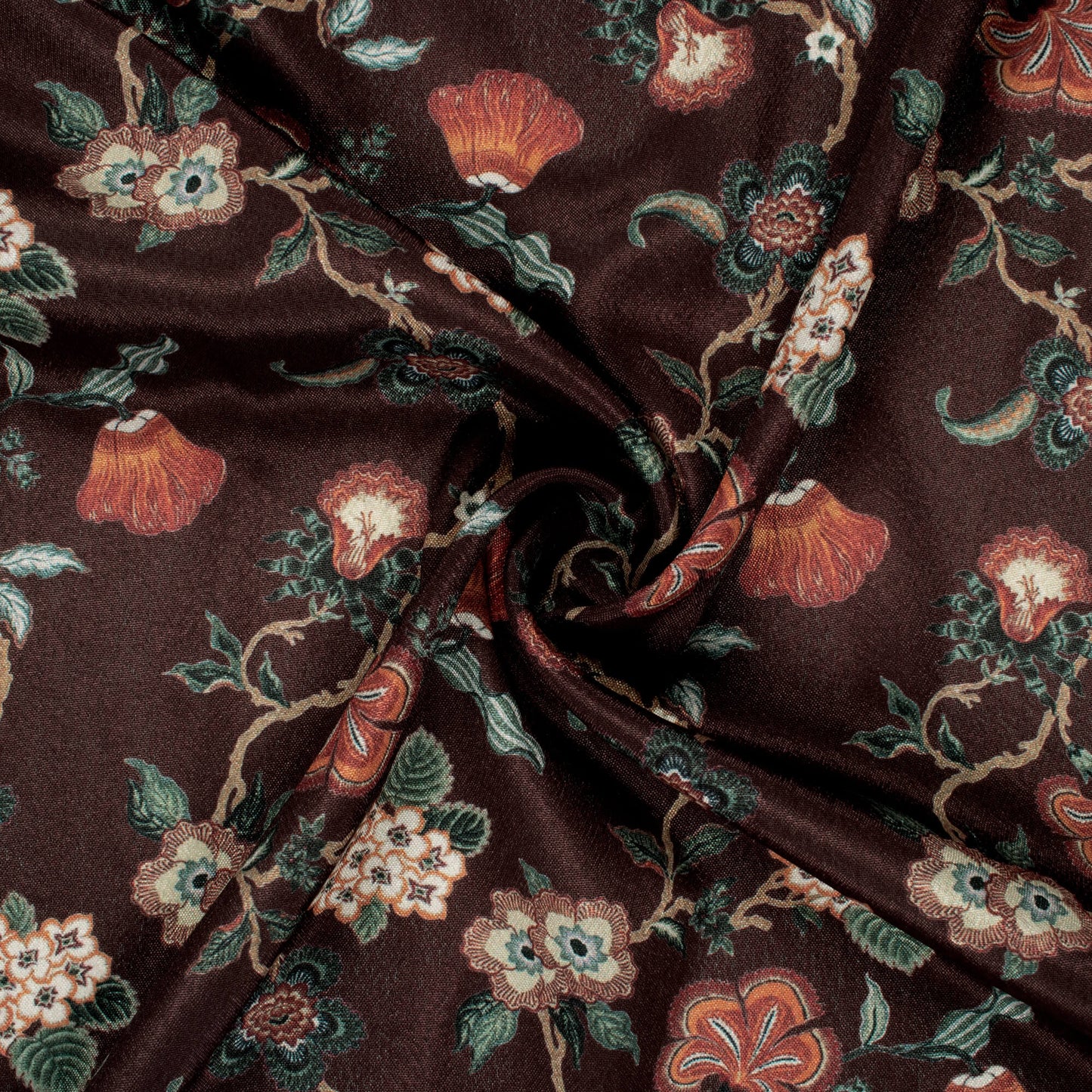 Walnut Brown And Cream Floral Pattern Digital Print Crepe Silk Fabric