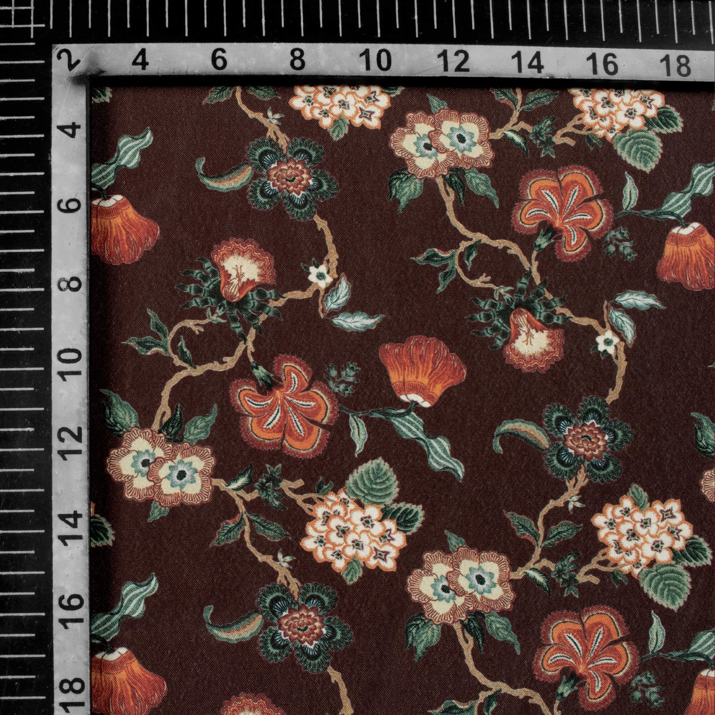 Walnut Brown And Cream Floral Pattern Digital Print Crepe Silk Fabric