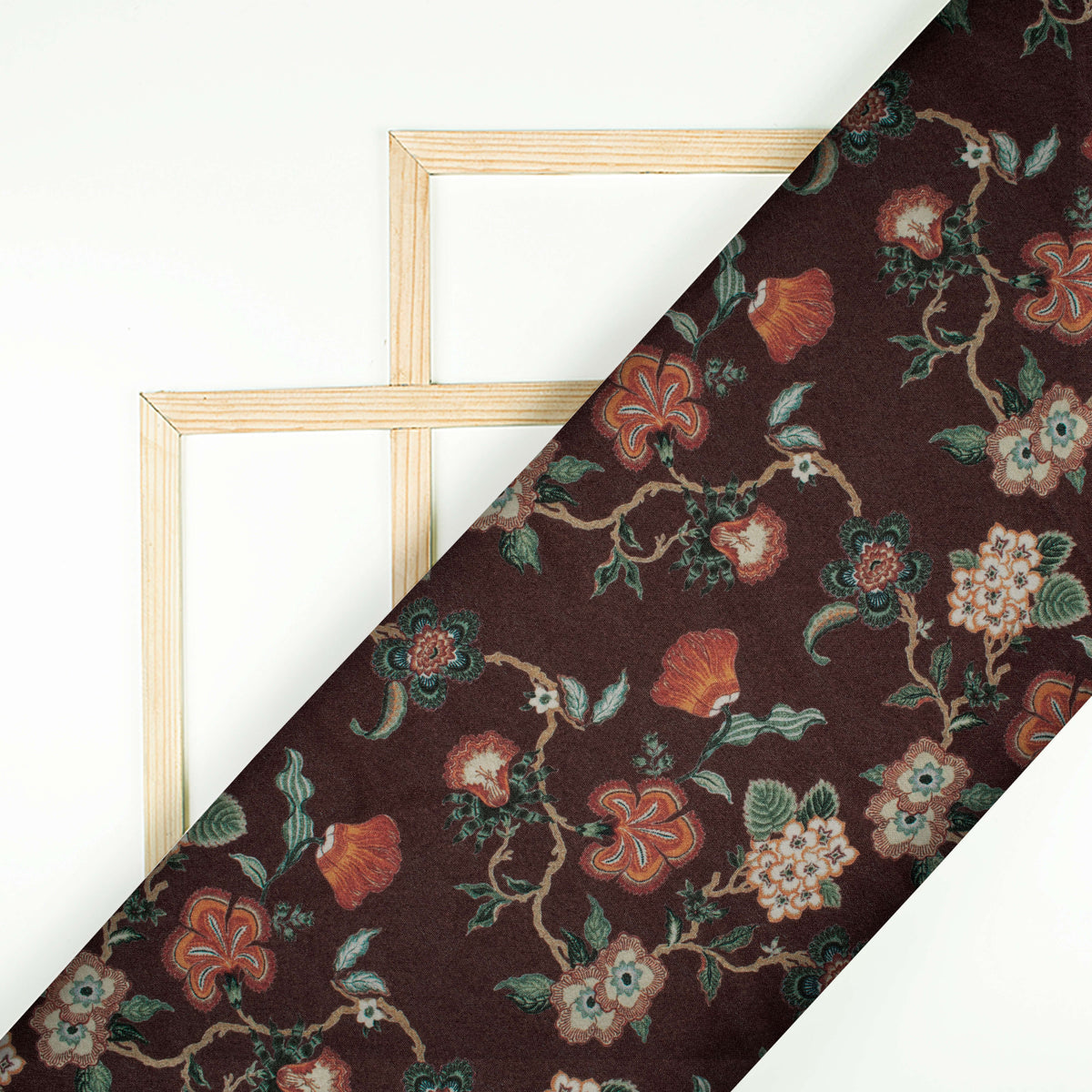 Walnut Brown And Cream Floral Pattern Digital Print Crepe Silk Fabric