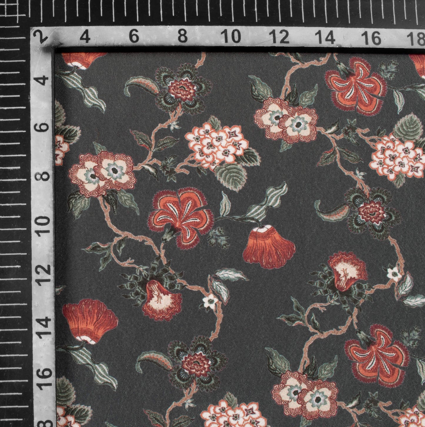 Anchor Grey And Cream Floral Pattern Digital Print Crepe Silk Fabric
