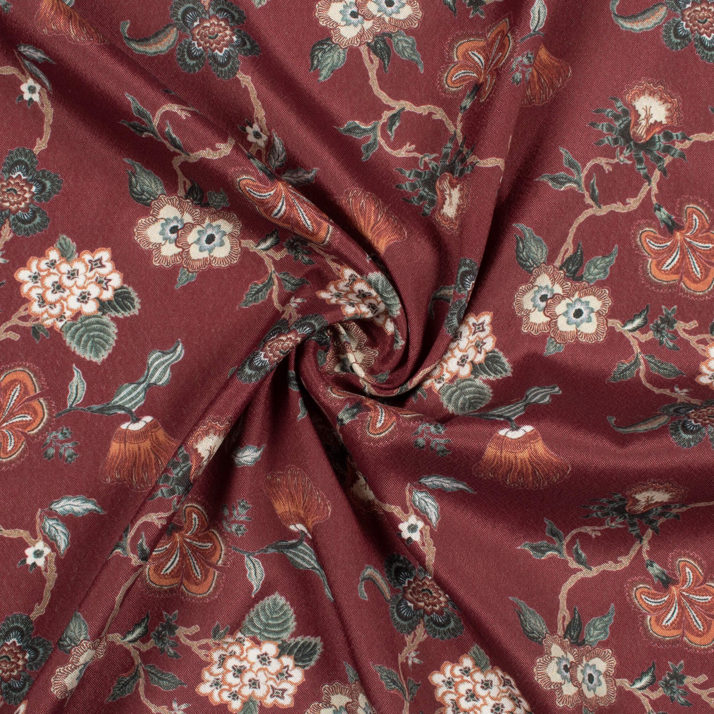 Maroon And Cream Floral Pattern Digital Print Crepe Silk Fabric