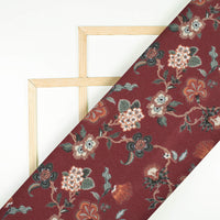 Maroon And Cream Floral Pattern Digital Print Crepe Silk Fabric