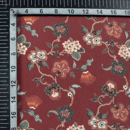 Maroon And Cream Floral Pattern Digital Print Crepe Silk Fabric