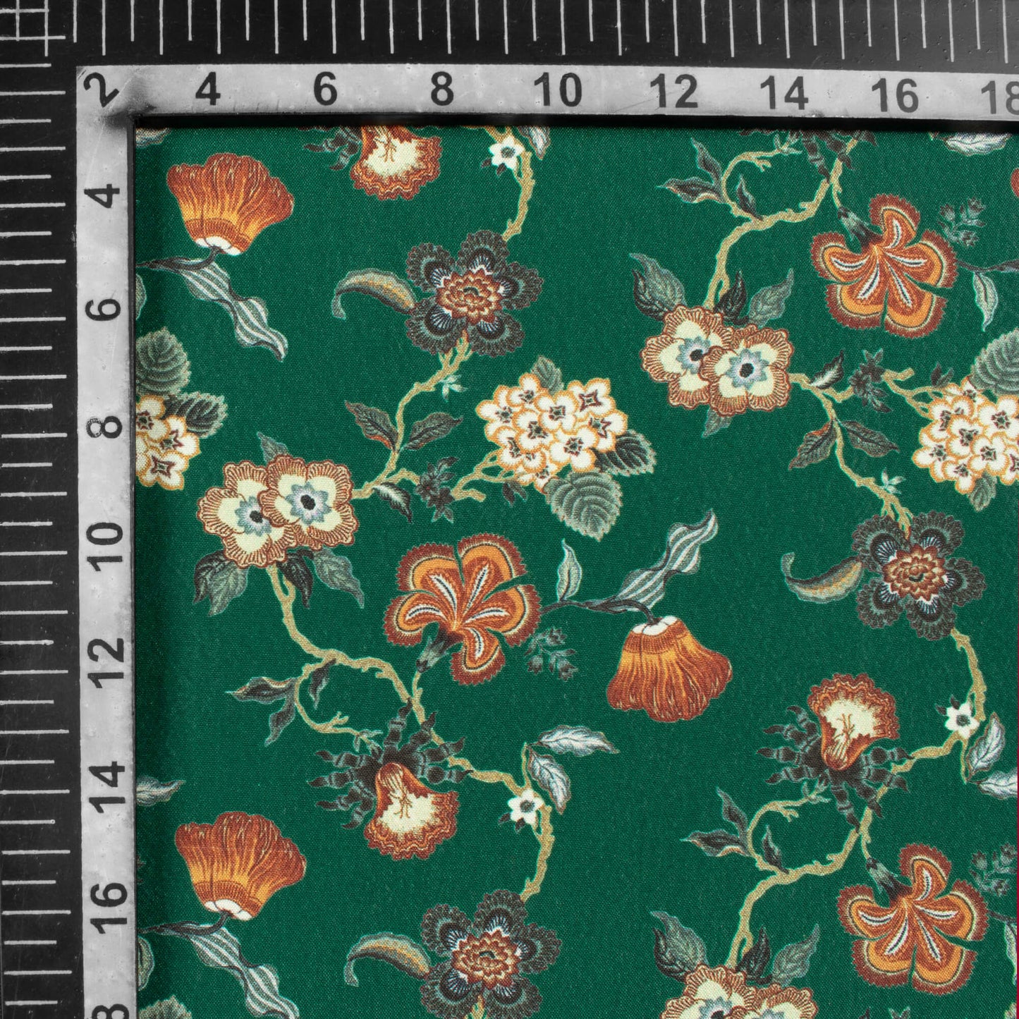 Forest Green And Cream Floral Pattern Digital Print Crepe Silk Fabric