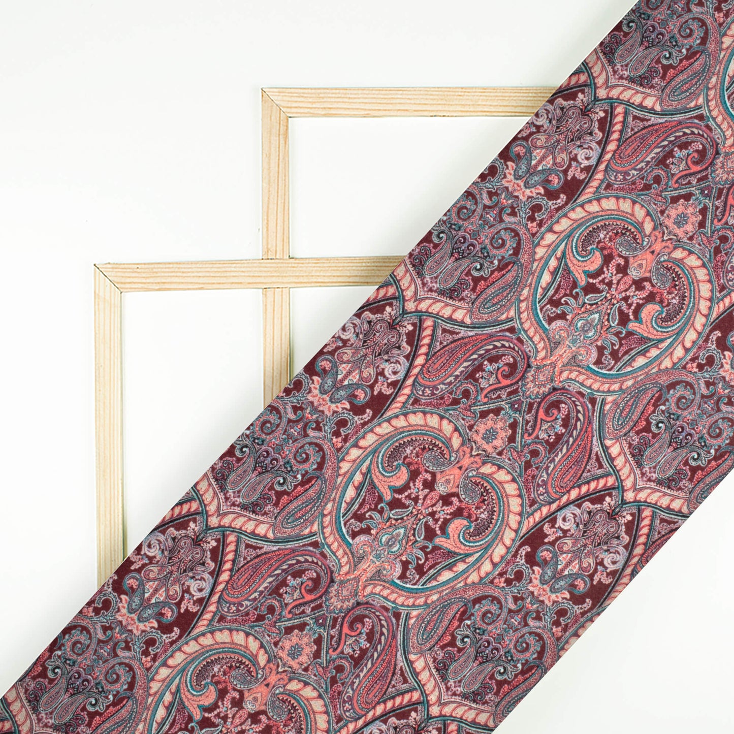 Maroon And Cream Paisley Pattern Digital Print Crepe Silk Fabric