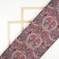 Maroon And Cream Paisley Pattern Digital Print Crepe Silk Fabric