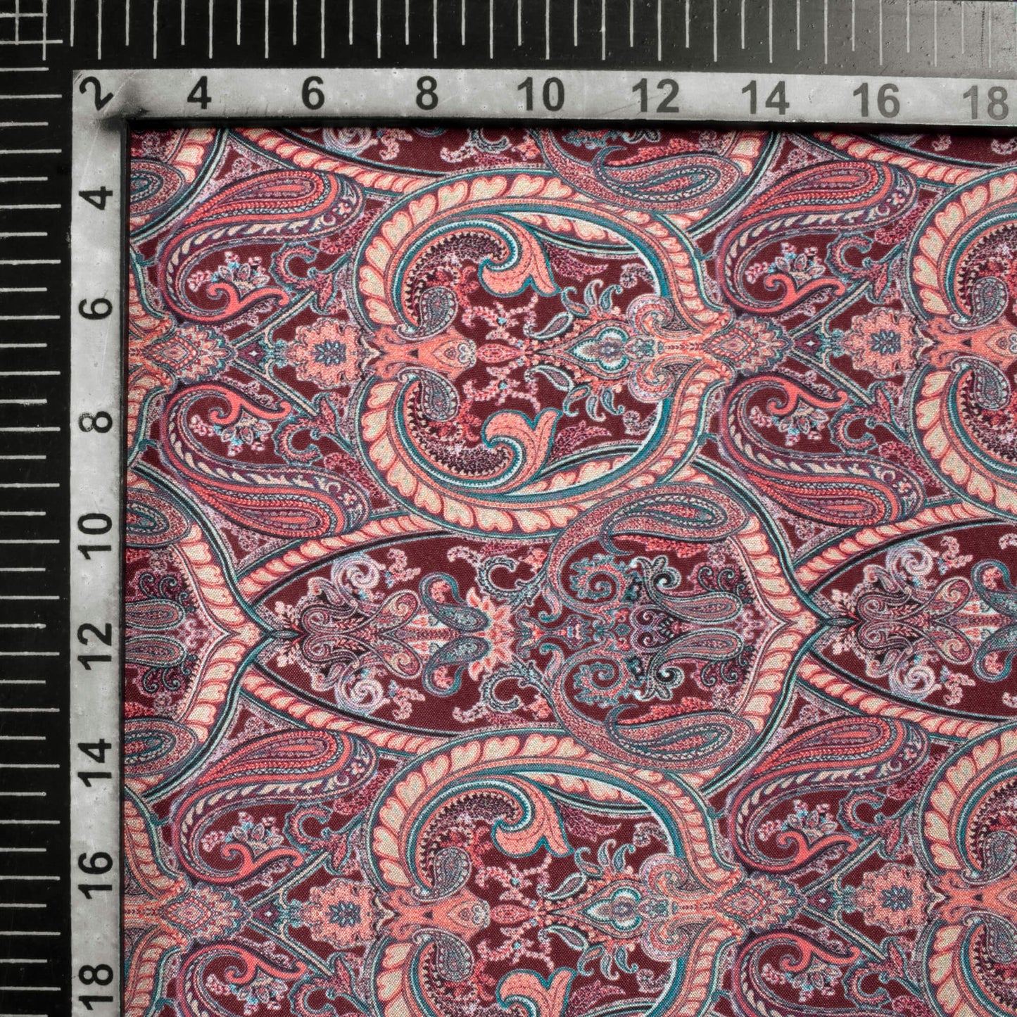 Maroon And Cream Paisley Pattern Digital Print Crepe Silk Fabric