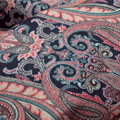 Prussian Blue And Cream Paisley Pattern Digital Print Crepe Silk Fabric