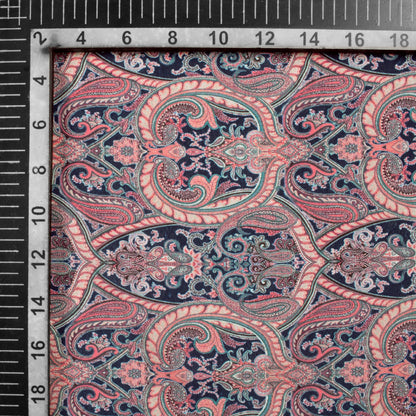 Prussian Blue And Cream Paisley Pattern Digital Print Crepe Silk Fabric