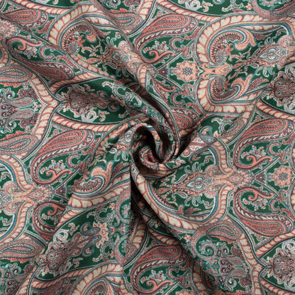 Forest Green And Cream Paisley Pattern Digital Print Crepe Silk Fabric