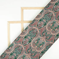 Forest Green And Cream Paisley Pattern Digital Print Crepe Silk Fabric