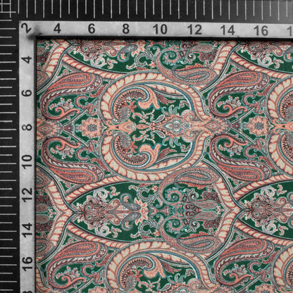Forest Green And Cream Paisley Pattern Digital Print Crepe Silk Fabric