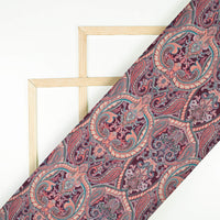 Burgandy And Cream Paisley Pattern Digital Print Crepe Silk Fabric