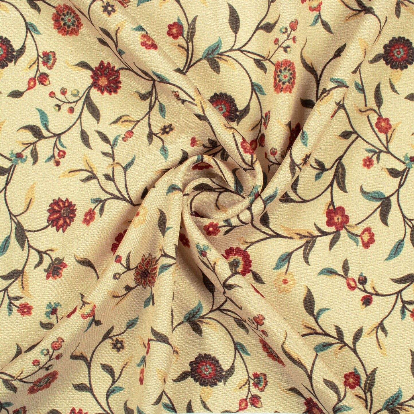 Cream And Maroon Floral Pattern Digital Print Crepe Silk Fabric