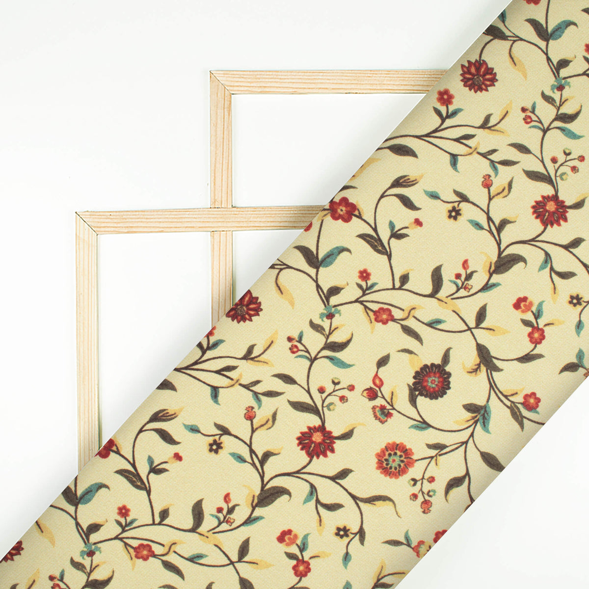 Cream And Maroon Floral Pattern Digital Print Crepe Silk Fabric