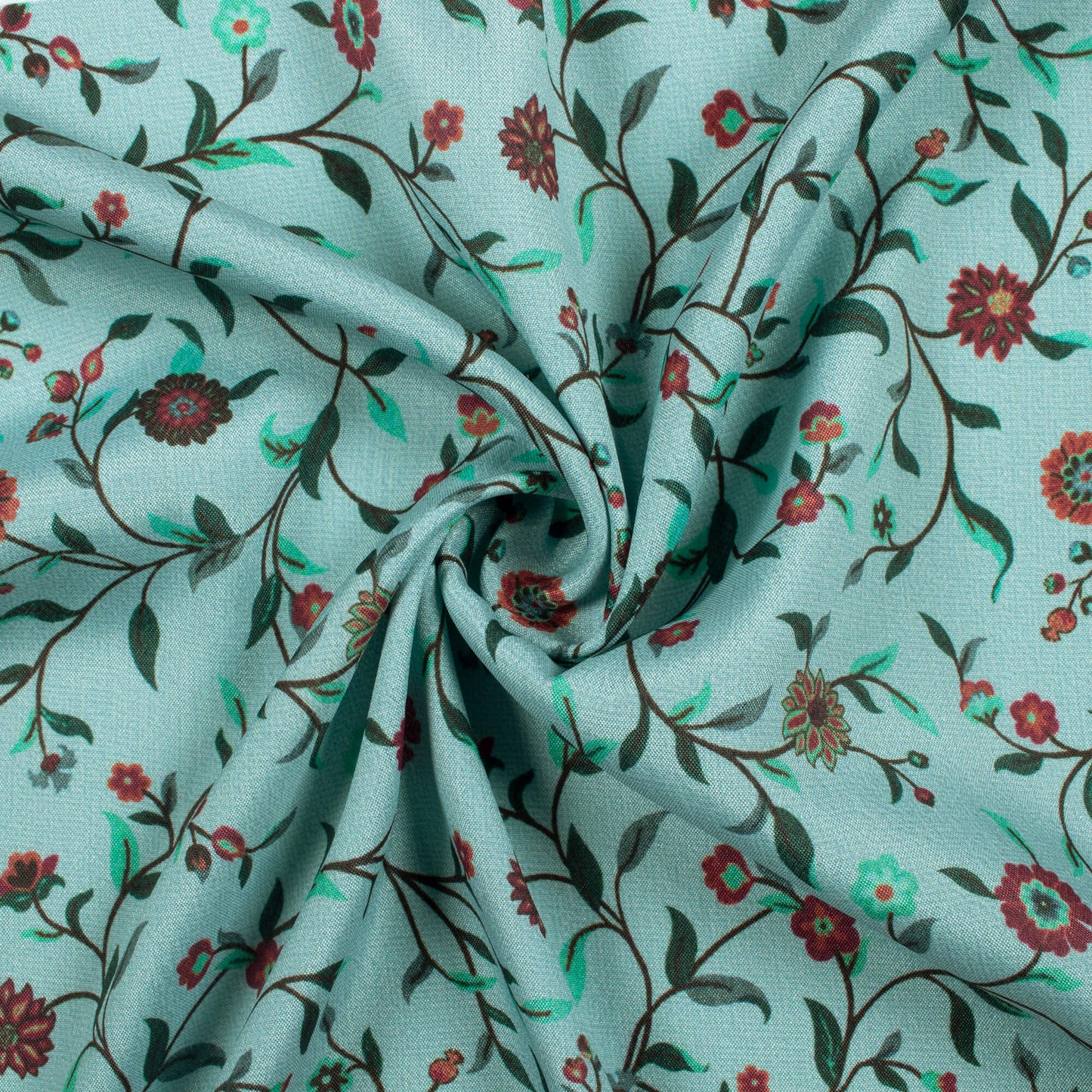Pale Turquoise And Maroon Floral Pattern Digital Print Crepe Silk Fabric
