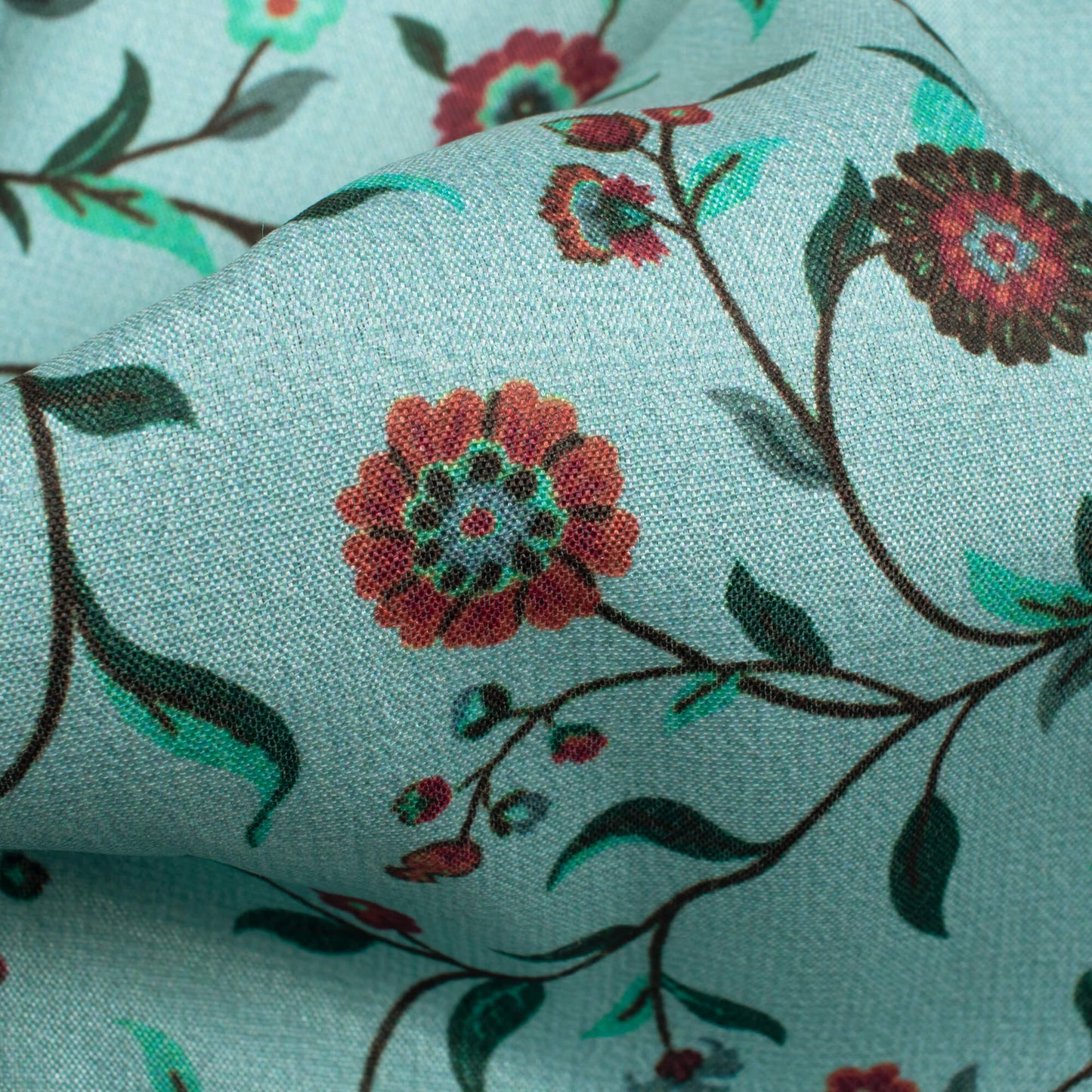 Pale Turquoise And Maroon Floral Pattern Digital Print Crepe Silk Fabric