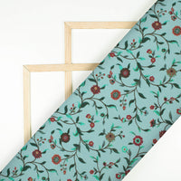 Pale Turquoise And Maroon Floral Pattern Digital Print Crepe Silk Fabric